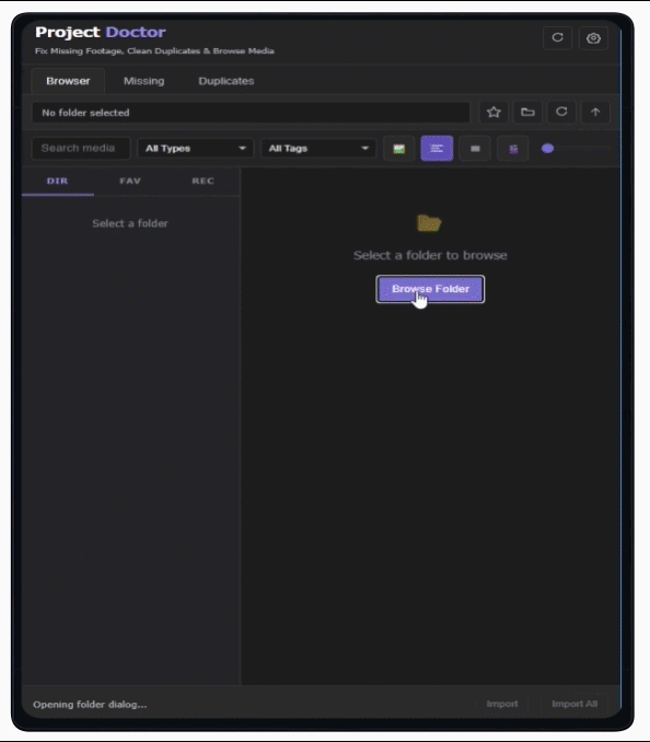 Project Doctor Media Browser animated preview