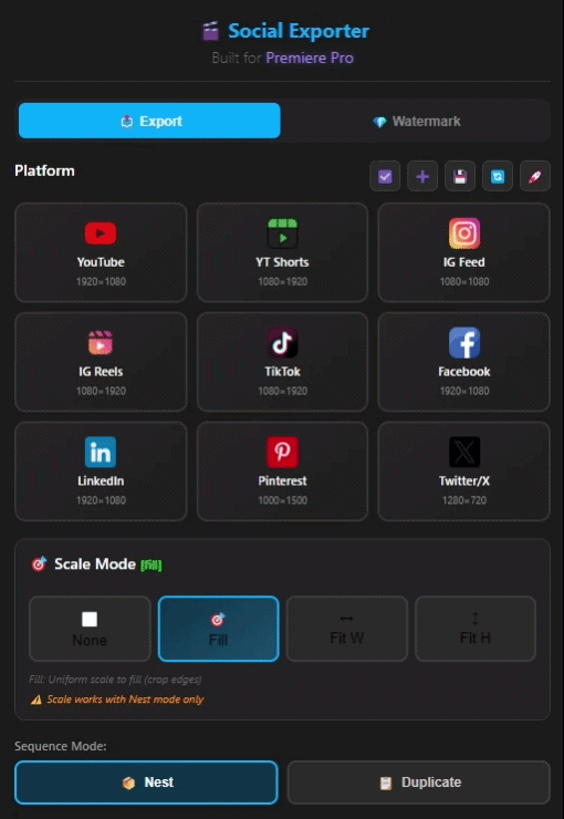 Social Exporter creating platform-ready sequences for multiple social platforms