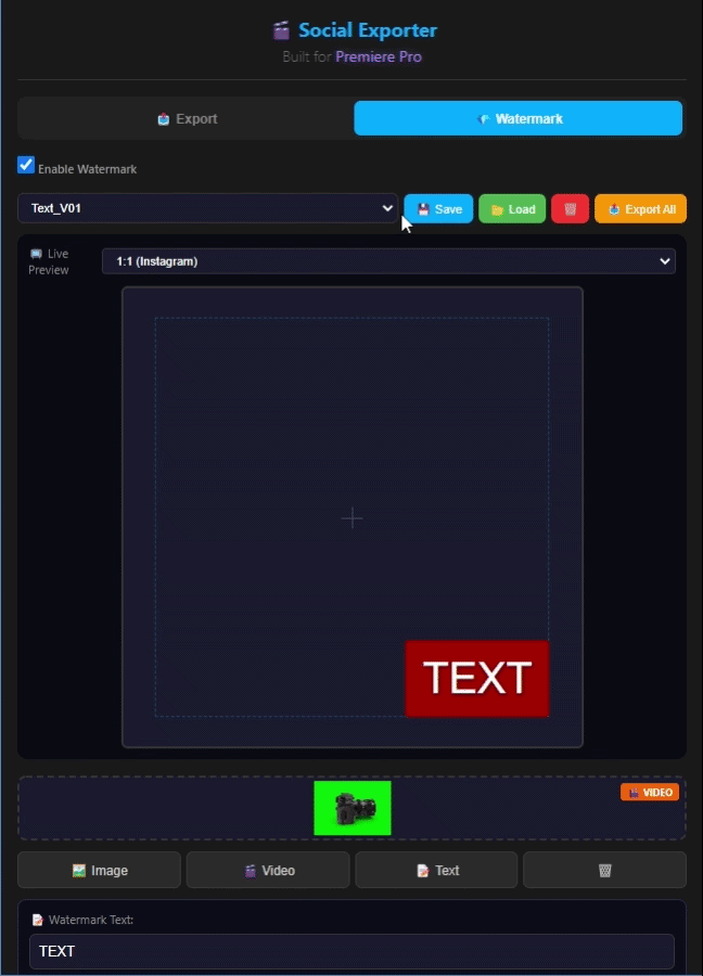 Loading and deleting watermark presets
