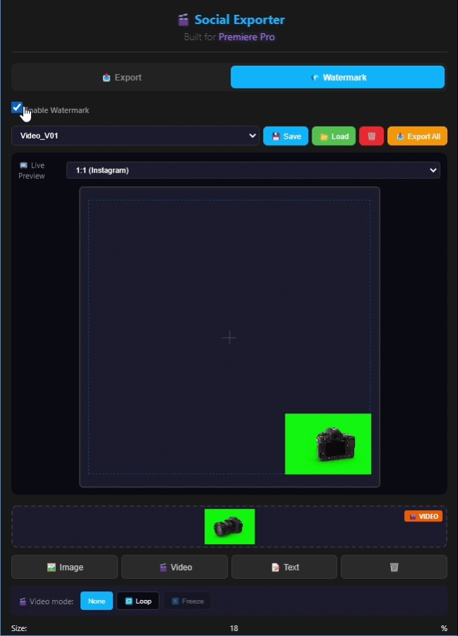 Exporting and loading all watermark presets