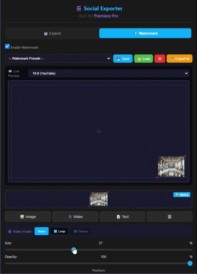 Saving a watermark preset